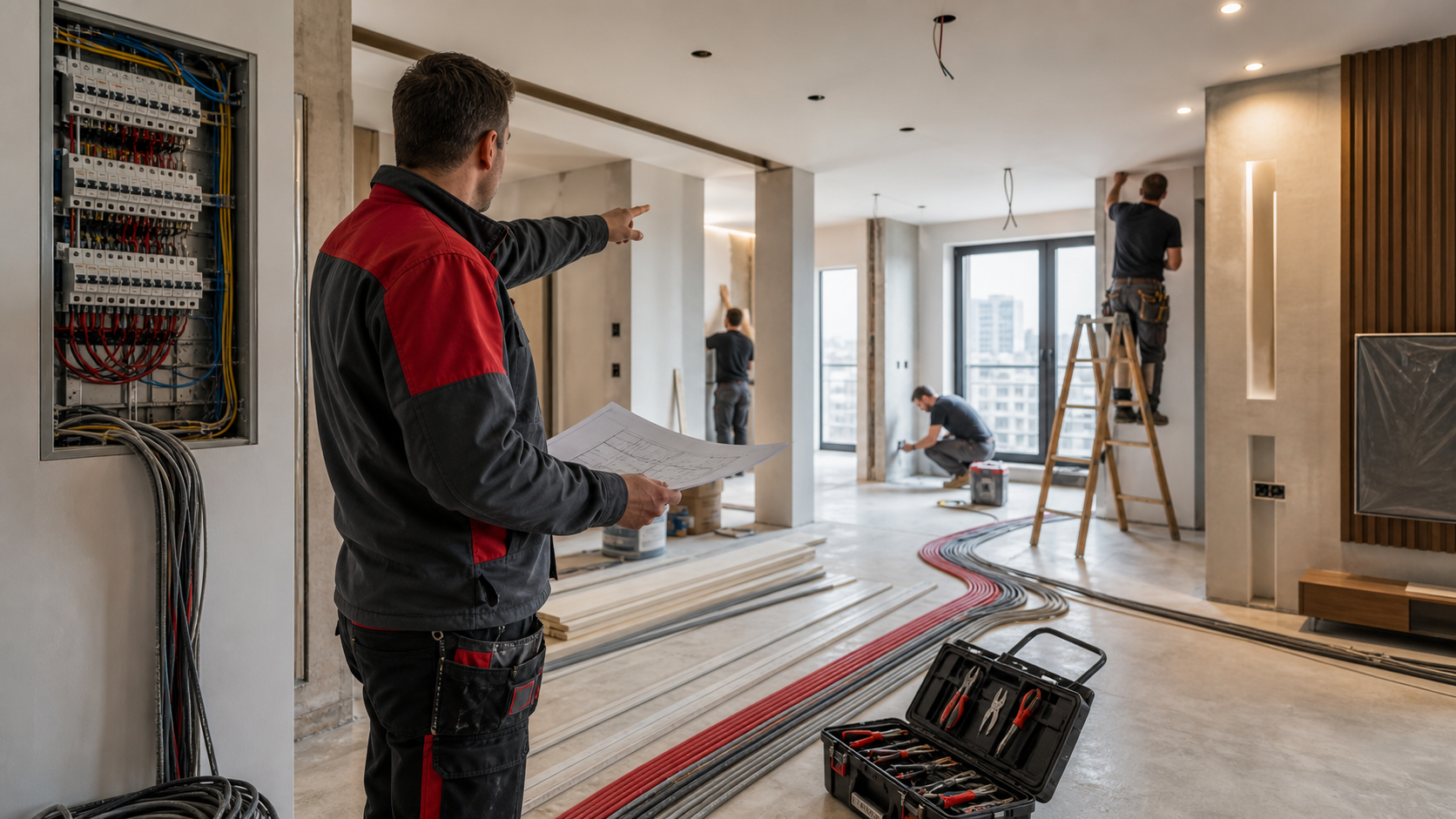 Elektryk koordynujący prace ekip wykończeniowych